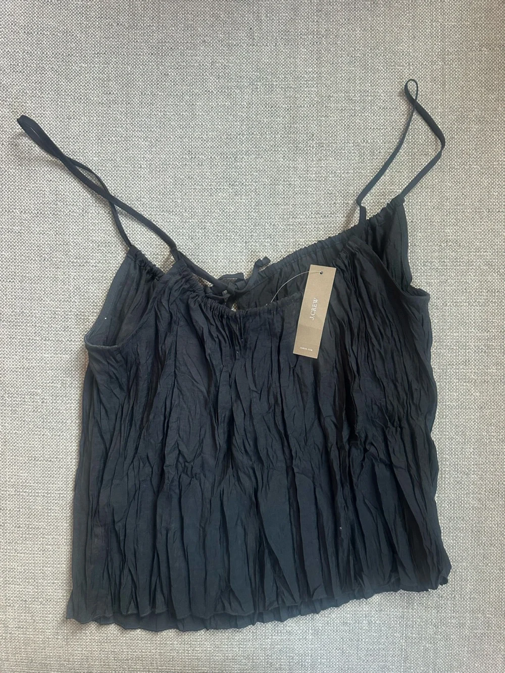 J. Crew Black Crinkle Spaghetti Strap Tank